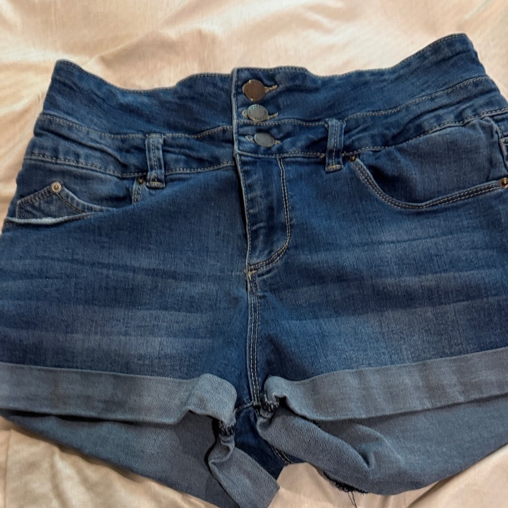 YMI High-Waist Dark Blue Denim Cuffed Shorts